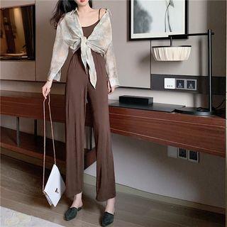 Spaghetti Strap Jumpsuit / Long-sleeve Printed Blouse