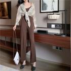 Spaghetti Strap Jumpsuit / Long-sleeve Printed Blouse