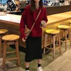 Tie-neck Hoodie / Midi Straight-fit Skirt