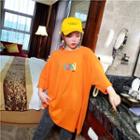 3/4-sleeve Letter T-shirt Tangerine - One Size