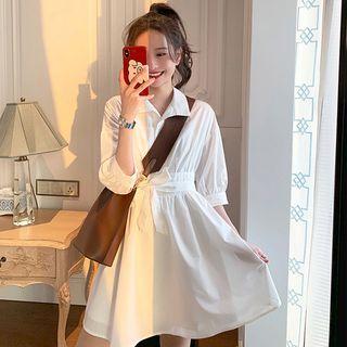 Half-placket Tie-waist Shirtdress White - One Size