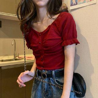 Ruffle Trim Ruched Top