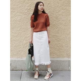 Fringed-hem Midi Skirt