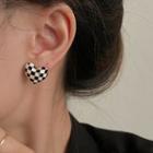 Heart Check Glaze Alloy Earring 1 Pair - Silver Needle - Check - Black & White - One Size