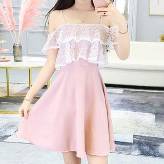 Spaghetti-strap Lace Panel A-line Dress