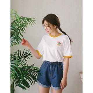 Ringer Cactus-embroidered T-shirt