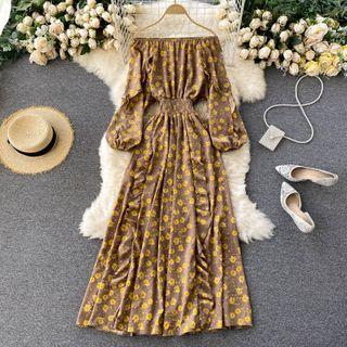 Off-shoulder Puff-sleeve Floral Dress