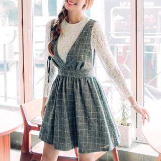 Set: Lace Top + Plaid Dress