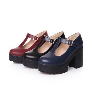 Block Heel Platform Mary Jane Shoes