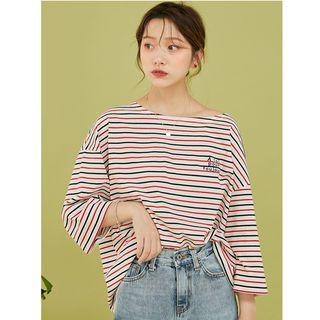 Striped 3/4-sleeve T-shirt Stripe - Red - One Size