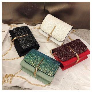 Glitter Paneled Crossbody Bag As Shown In Figure - One Size