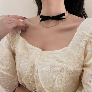 Ribbon Rhinestone Layered Choker