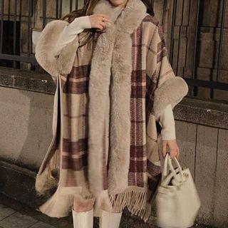 Hood Fluffy Coat Light Coffee - One Size
