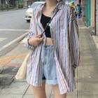 Long-sleeve Striped Loose-fit Blouse Striped - One Size