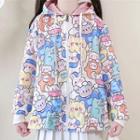 Print Hooded Jacket Pink - One Size
