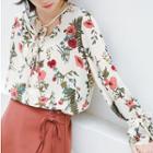 Bell Sleeve Floral Top As Shown In Figure - One Size