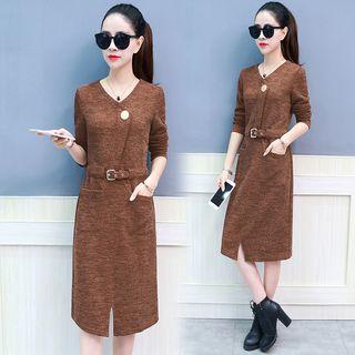 V-neck Melange Sweater Dress
