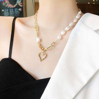Heart Faux Pearl Chain Necklace