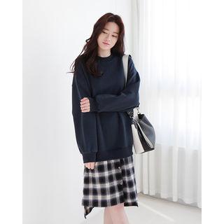 Plaid Shirt Layered-hem Sweatshirt Dress