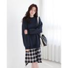 Plaid Shirt Layered-hem Sweatshirt Dress
