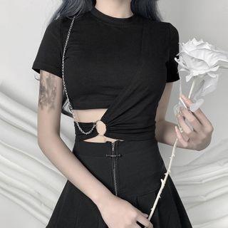 Short-sleeve Cutout Chain Cropped T-shirt