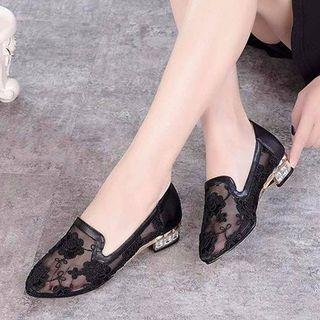 Embroidered Lace Low Heel Loafers