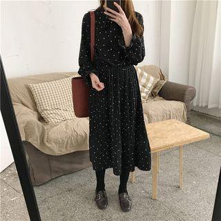 Dotted Long Sleeve Chiffon Midi Dress