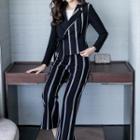 Set: Striped Tie-waist Blazer + Pants