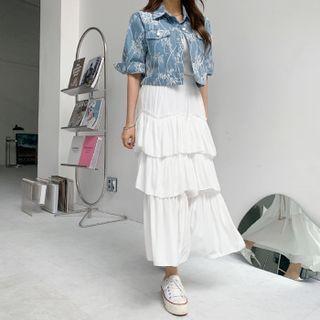 Band-waist Long Layered Skirt