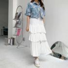 Band-waist Long Layered Skirt
