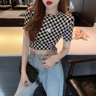 Short-sleeve Checkerboard T-shirt Checkerboard - Black & White - One Size