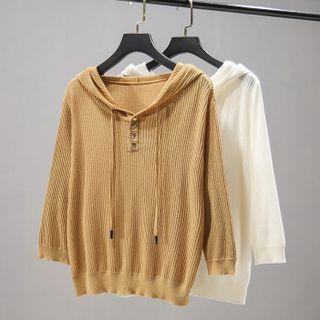 Elbow-sleeve Knit Hoodie