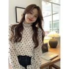 Mock-neck Dotted Oversize Blouse Off-white - One Size
