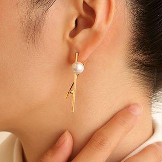 Faux Pearl Cross Alloy Earring 1 Pair - Gold & White - One Size