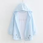 Elbow-sleeve Embroidery Buttoned Hoodie Jacket