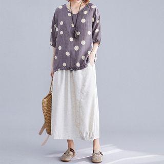 Elbow-sleeve Dotted Top / Midi Skorts