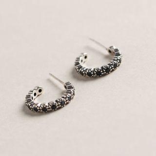 Rhinestone 925 Sterling Silver Hoop Earring 1 Pair - 925 Silver - Silver - One Size