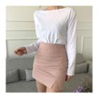 Asymmetric-hem Slit-front Mini Skirt