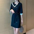 Asymmetric Elbow-sleeve A-line Dress