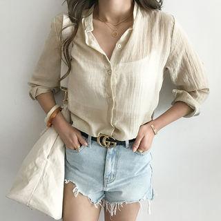 Tab-sleeve Textured Shirt