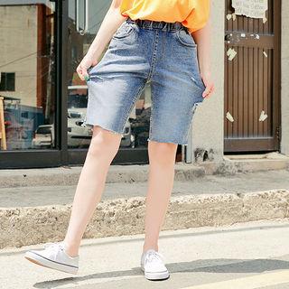 Ripped Knee-length Denim Shorts