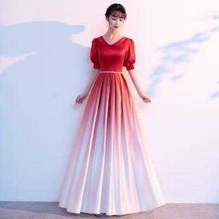 Short-sleeve Gradient Maxi Prom Dress