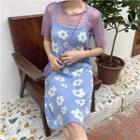 Short-sleeve Plain T-shirt / Sleeveless Floral Printed Dress