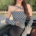 Checkerboard Camisole Top With Arm Sleeves