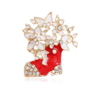 Christmas Stocking Glaze Alloy Brooch Red - One Size