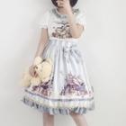 Cartoon Print Short-sleeve T-shirt / Printed A-line Skirt / Striped Tote Bag
