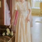 Short-sleeve Tasseled Lace Midi A-line Qipao Dress