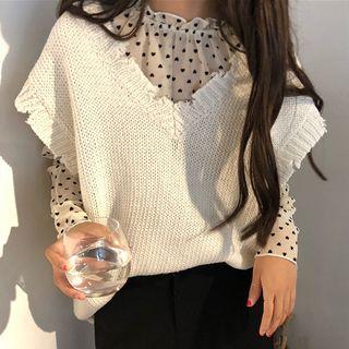 Heart Chiffon Blouse / Knit Vest