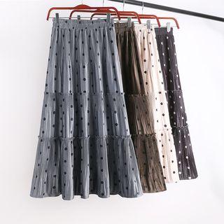 Paneled Dotted Velvet Midi A-line Skirt
