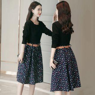 Panel A-line Dress With Belt